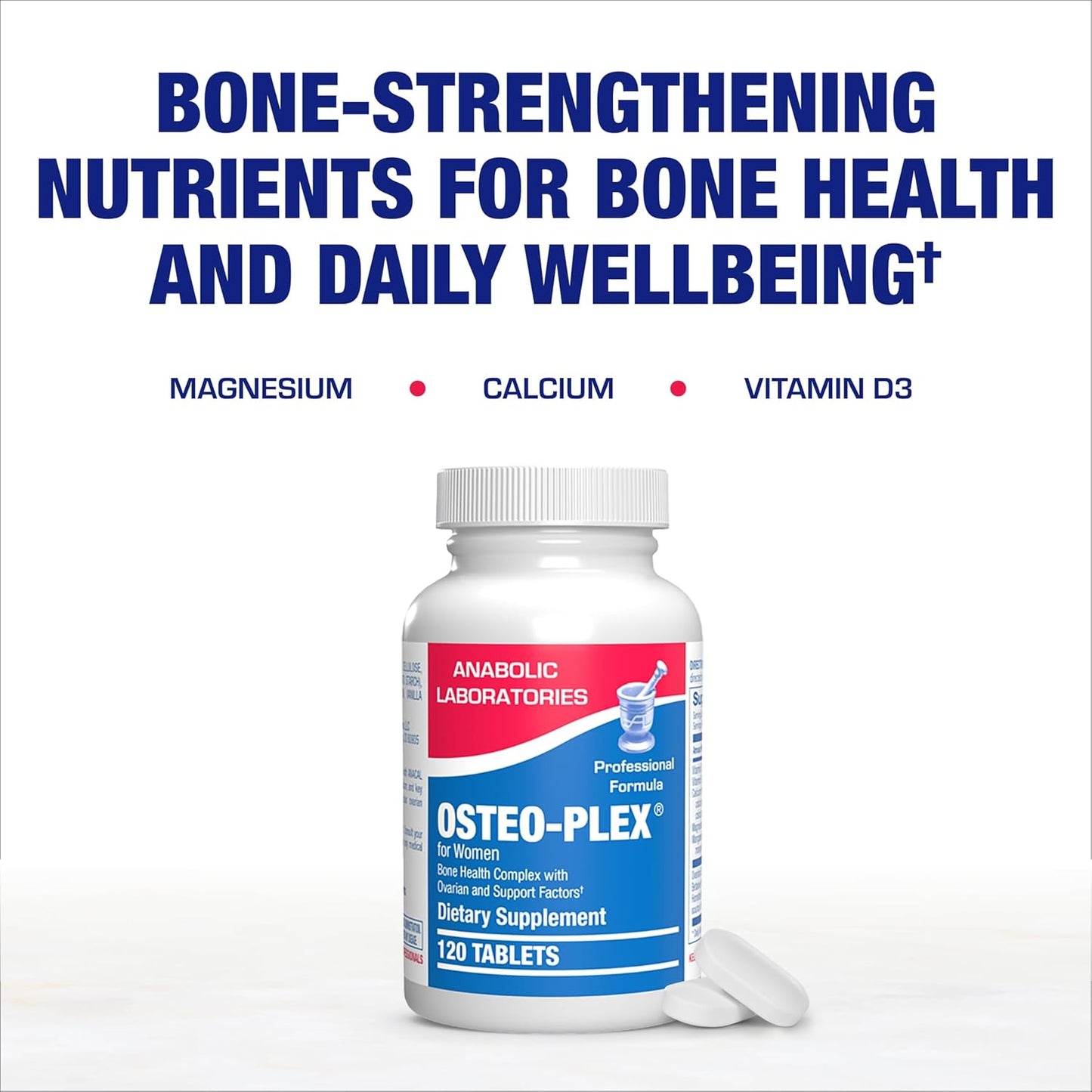 Women's Bone Health Supplement with Magnesium, Calcium, Vitamin D3 - Anabolic Laboratories Osteo-Plex Clinical Formula - 120 Tablets