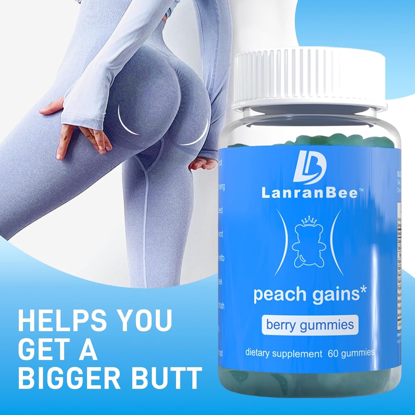 Women's Booty Gummies | Bum Support & Workout Enhancement | Vitamins for Women | Hip Line Lift | Natural Botanical Blend | Berry Flavored | Fitness Supplement (60 Count)