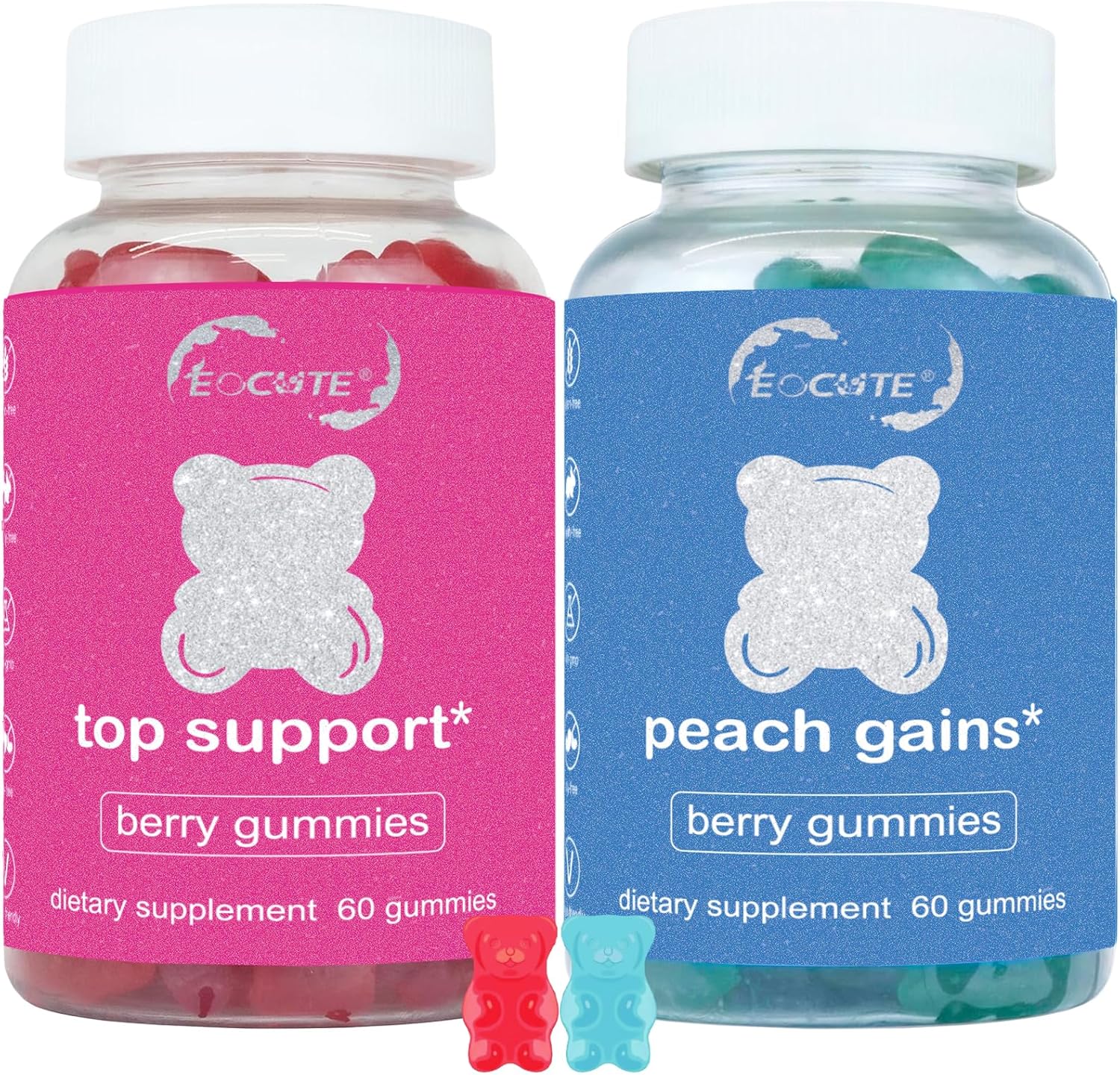 Women's Bum & Chest Support Gummies - Fitness Supplement for Peach Gains - Berry Flavored with Essential Herbs and Multivitamins - Workout Aid Combo Pack (120 Count)
