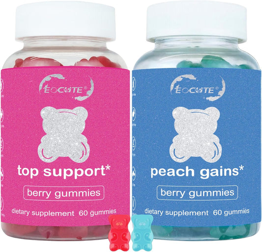 Women's Bum & Chest Support Gummies - Fitness Supplement for Peach Gains - Berry Flavored with Essential Herbs and Multivitamins - Workout Aid Combo Pack (120 Count)