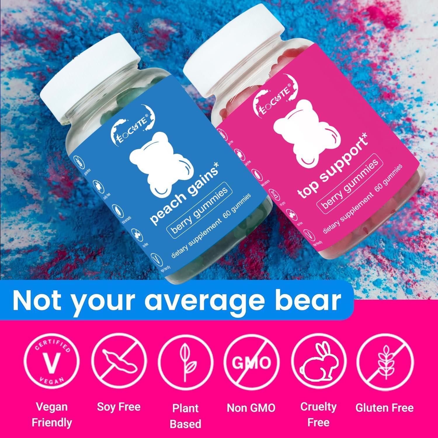 Women's Bum & Chest Support Gummies - Fitness Supplement for Peach Gains - Berry Flavored with Essential Herbs and Multivitamins - Workout Aid Combo Pack (120 Count)