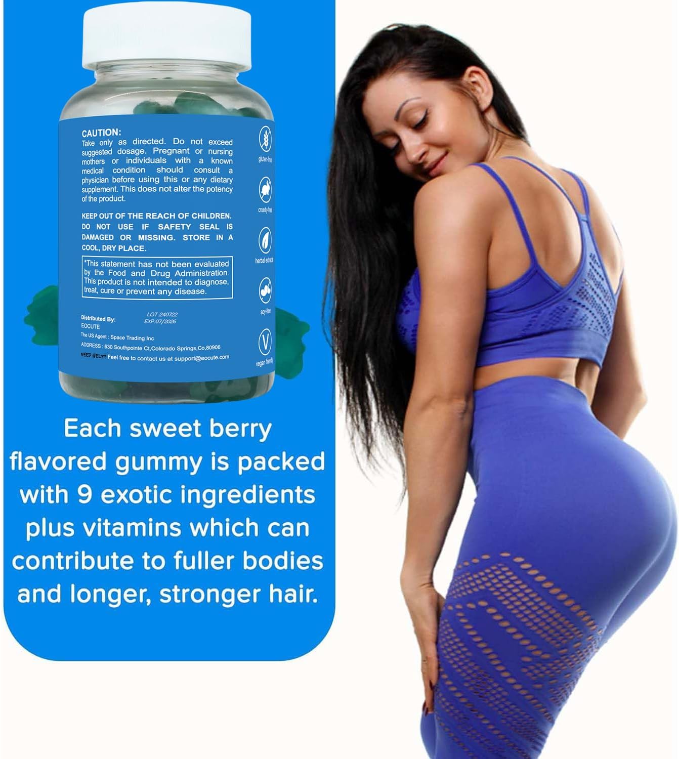 Women's Bum & Chest Support Gummies - Fitness Supplement for Peach Gains - Berry Flavored with Essential Herbs and Multivitamins - Workout Aid Combo Pack (120 Count)