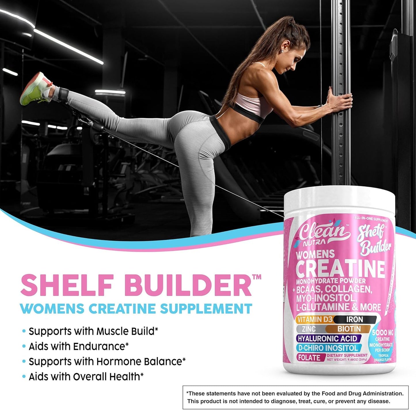 Women's Clean Nutraceuticals Creatine Supplement with BCAAs, Myo-Inositol, Collagen, Biotin, and More for Digestion and Muscle Building