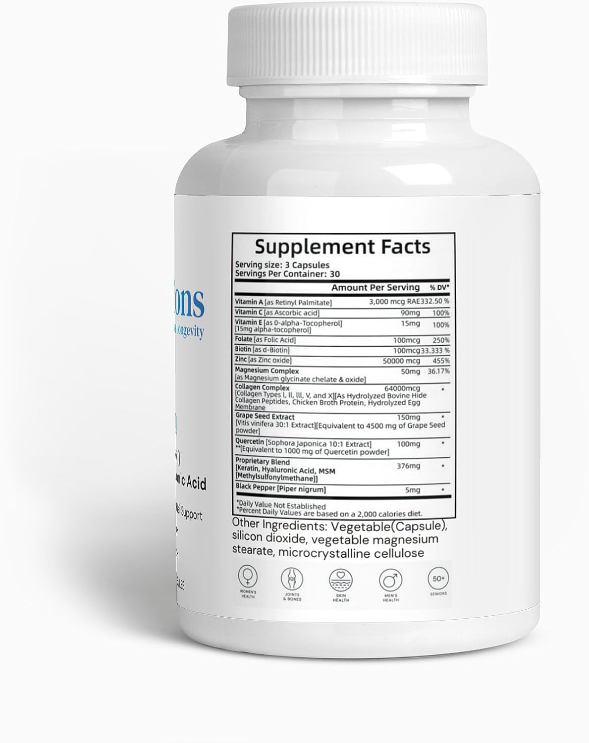Women's Collagen Supplement with Biotin, Keratin, and Hyaluronic Acid - Supports Hair, Skin, and Nails - Type I, II, III, V, X - 60 Capsules