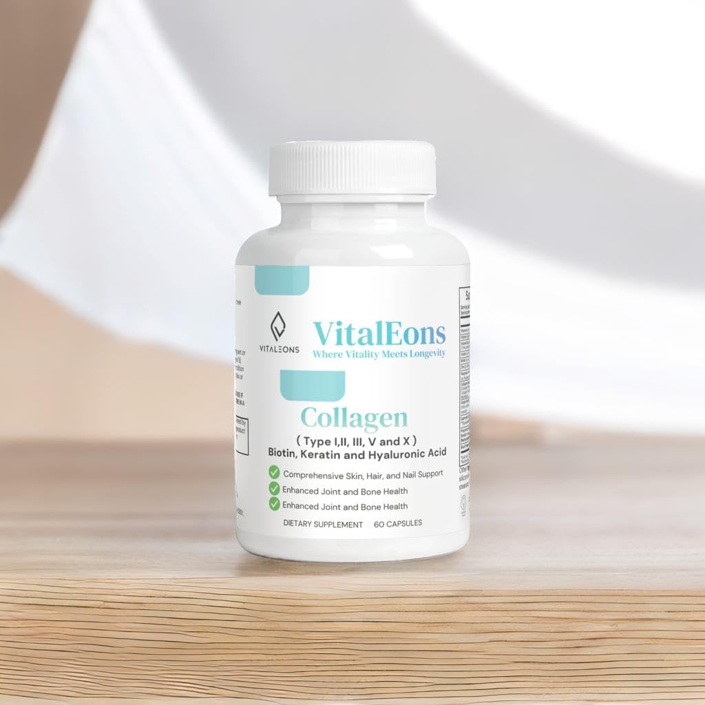 Women's Collagen Supplement with Biotin, Keratin, and Hyaluronic Acid - Supports Hair, Skin, and Nails - Type I, II, III, V, X - 60 Capsules