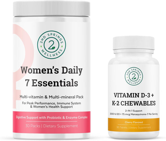 Women's Daily Essential Vitamins with Vitamin D3 & K2 Chewables - Bundle for Daily Health