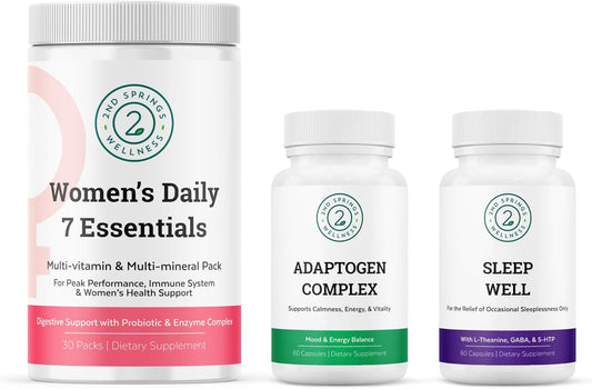 Women's Daily Essentials, Adaptogen Complex and Sleep Well Bundle for Improved Health and Wellness