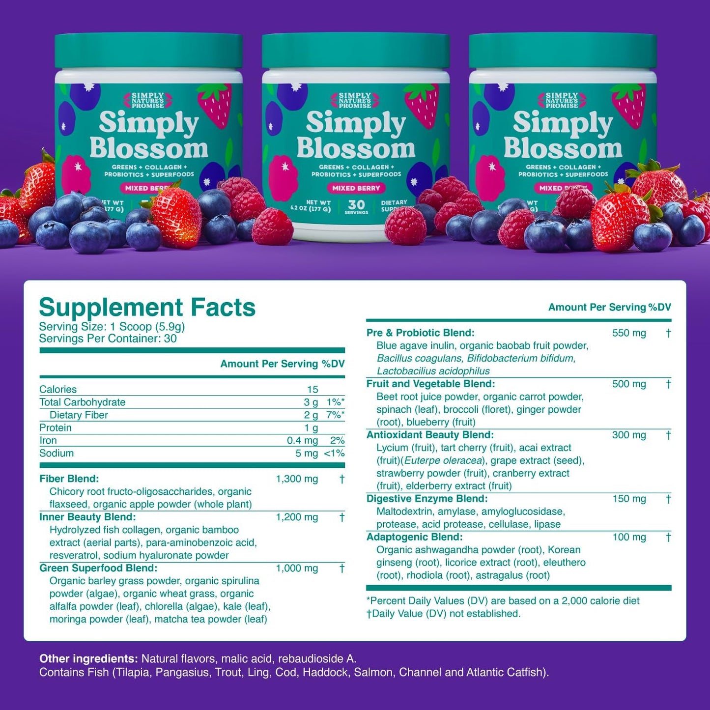 Women's Daily Greens & Superfood Powder with Collagen & Probiotics for Digestive Health & Bloating Relief - 30 Day Supply