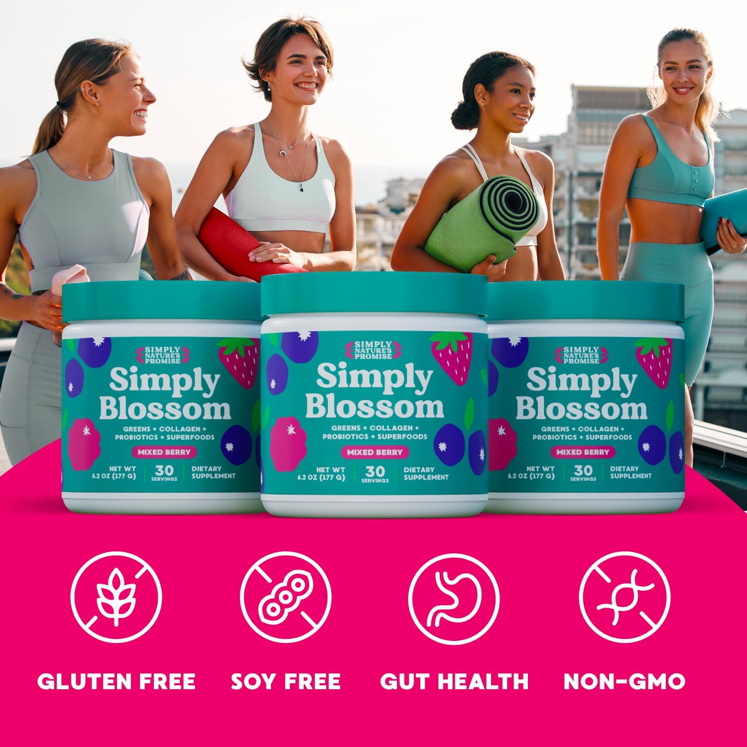 Women's Daily Greens & Superfood Powder with Collagen & Probiotics for Digestive Health & Bloating Relief - 30 Day Supply