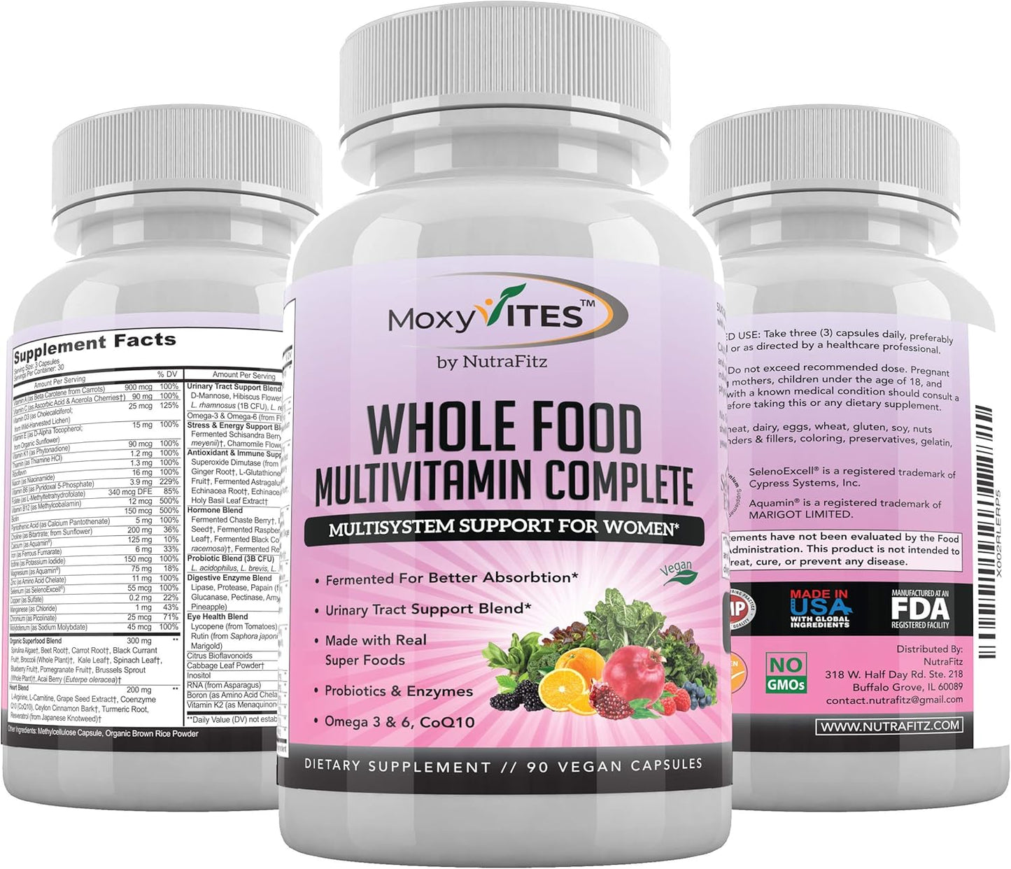 Women's Daily Multivitamin with Iron - 44 Organic Whole Food Nutrients - Complete Multisystem Support - 90 Vegan Capsules