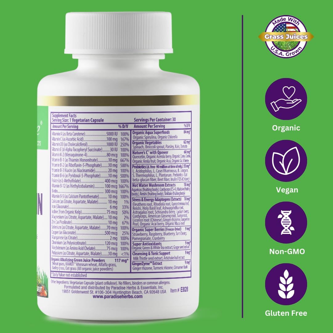 Women's Daily Multivitamin with Iron, Probiotics, Antioxidants, and 48 Organic Superfoods - 30 Capsules