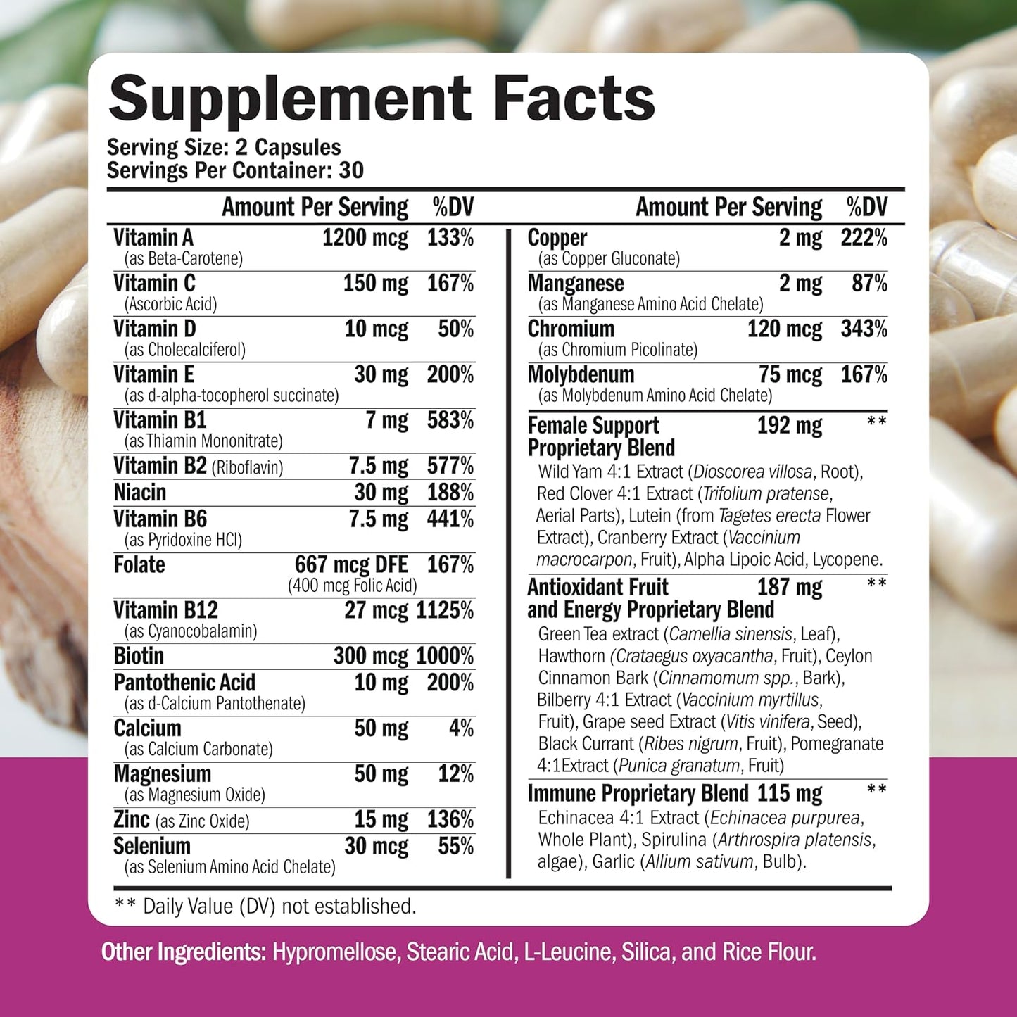 Women's Daily Multivitamin with Vitamin A, C, D, E, B12, Zinc - Energy, Focus, Health - 60 Capsules by Vimerson Health