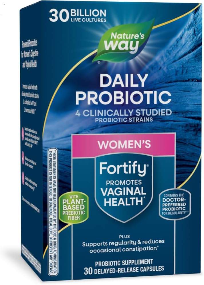 Women's Daily Probiotic - 30 Billion Live Cultures, 10 Strains, Prebiotics - Digestive & Immune Health Support - No Refrigeration - 30 Capsules