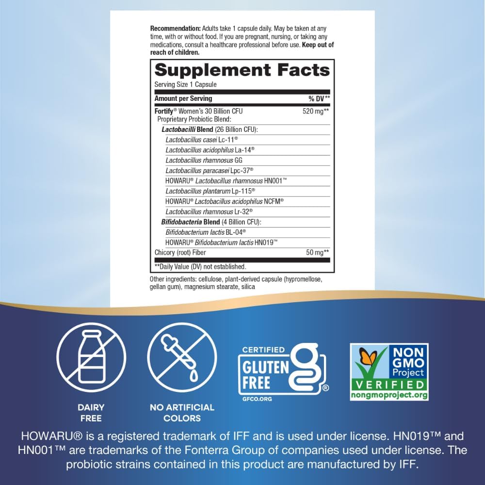 Women's Daily Probiotic - 30 Billion Live Cultures, 10 Strains, Prebiotics - Digestive & Immune Health Support - No Refrigeration - 30 Capsules