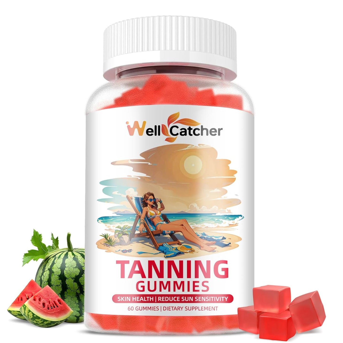 Women's Daily Tanning Gummies with Astaxanthin & Beta-Carotene - Sugar-Free Skin Health Supplement for Sun Sensitivity - Vegan & Non-GMO - 60CT
