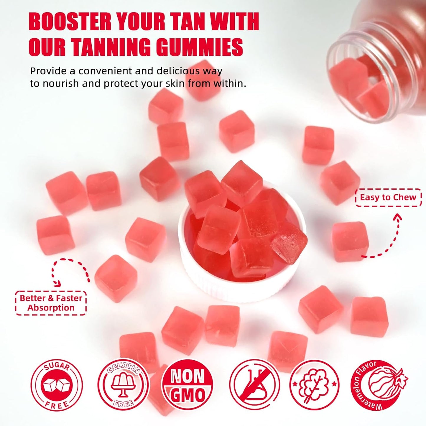 Women's Daily Tanning Gummies with Astaxanthin & Beta-Carotene - Sugar-Free Skin Health Supplement for Sun Sensitivity - Vegan & Non-GMO - 60CT