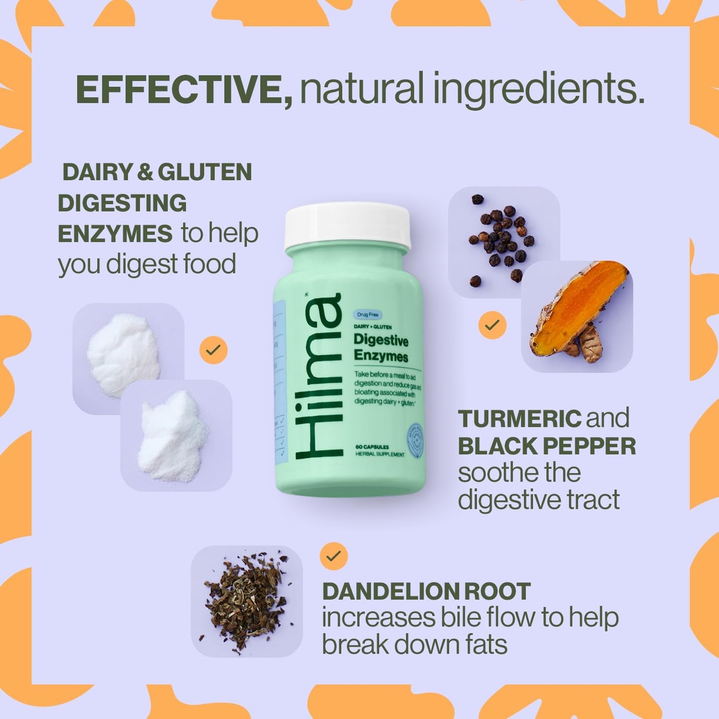 Women's Digestive Enzymes with Turmeric & Dandelion Root - Gluten & Dairy Relief Pills - 60 Vegan Capsules