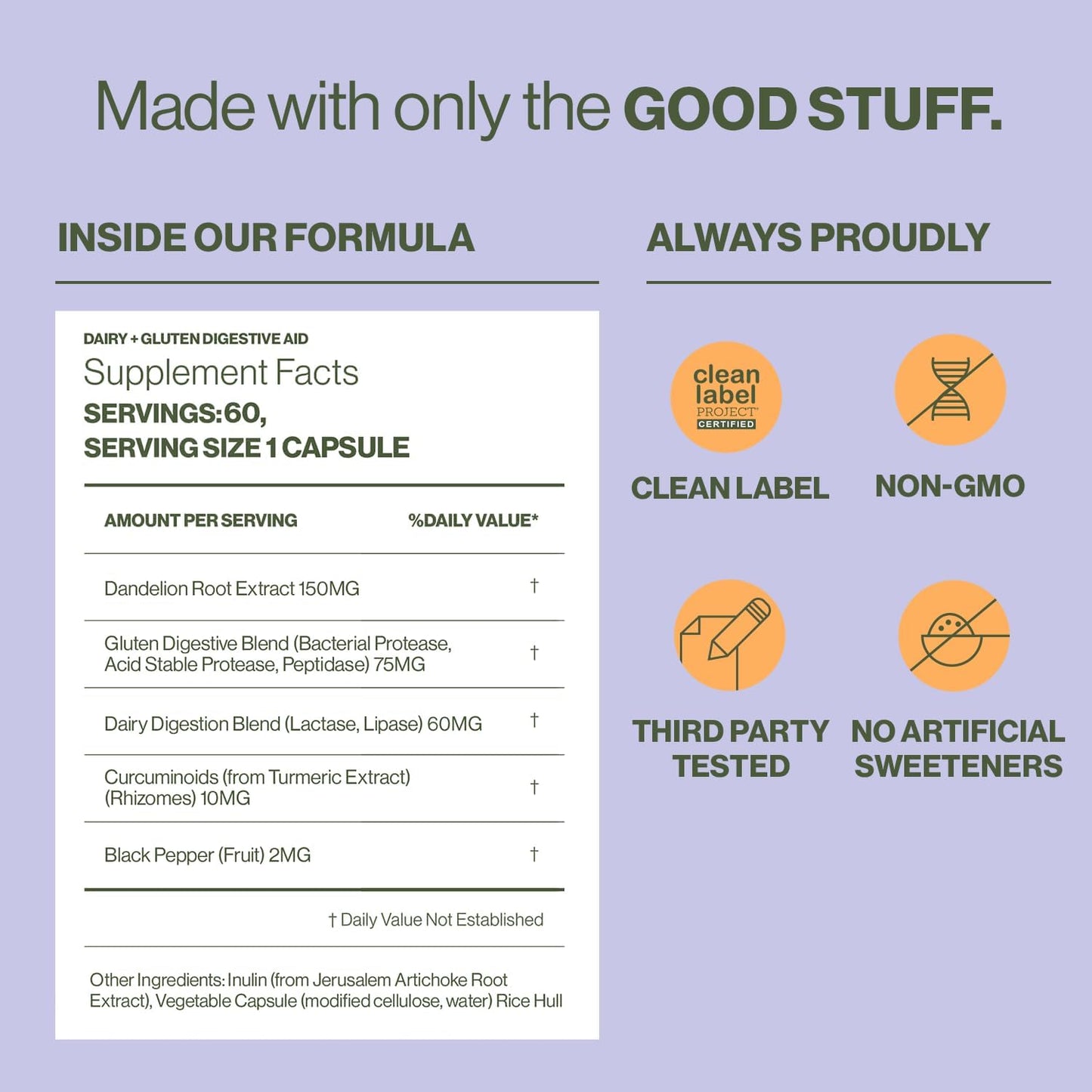 Women's Digestive Enzymes with Turmeric & Dandelion Root - Gluten & Dairy Relief Pills - 60 Vegan Capsules