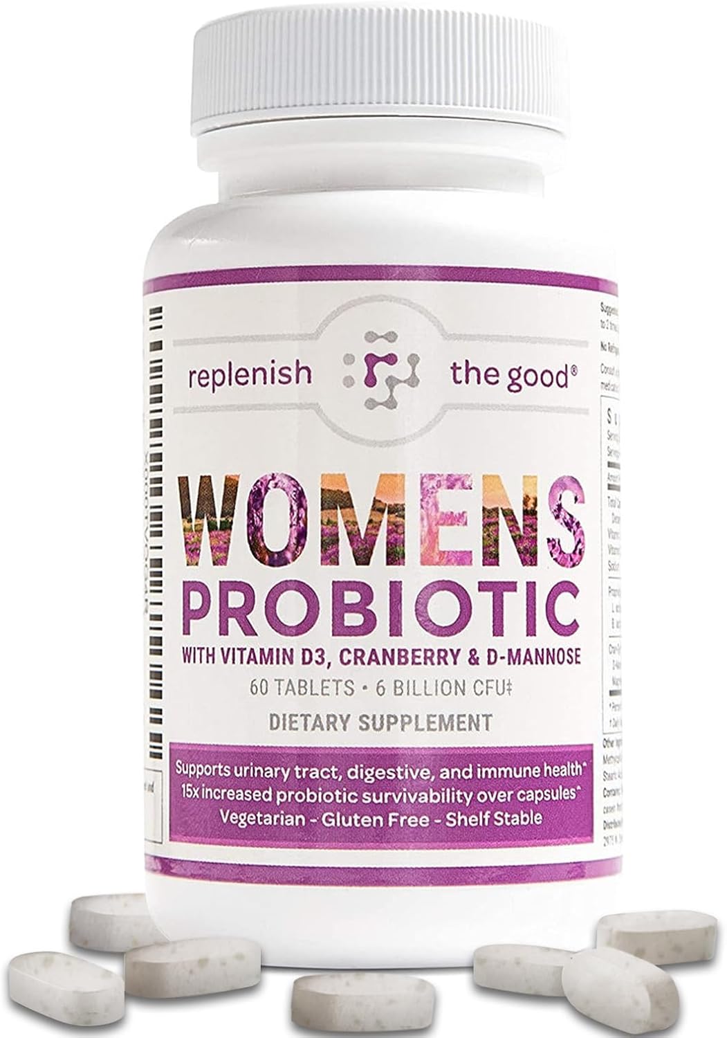 Women's Digestive Health Probiotics with Vitamin D3, Prebiotics, Cranberry - Vegan Gut Health Supplement for UTI & Yeast Defense - 60 Tablets