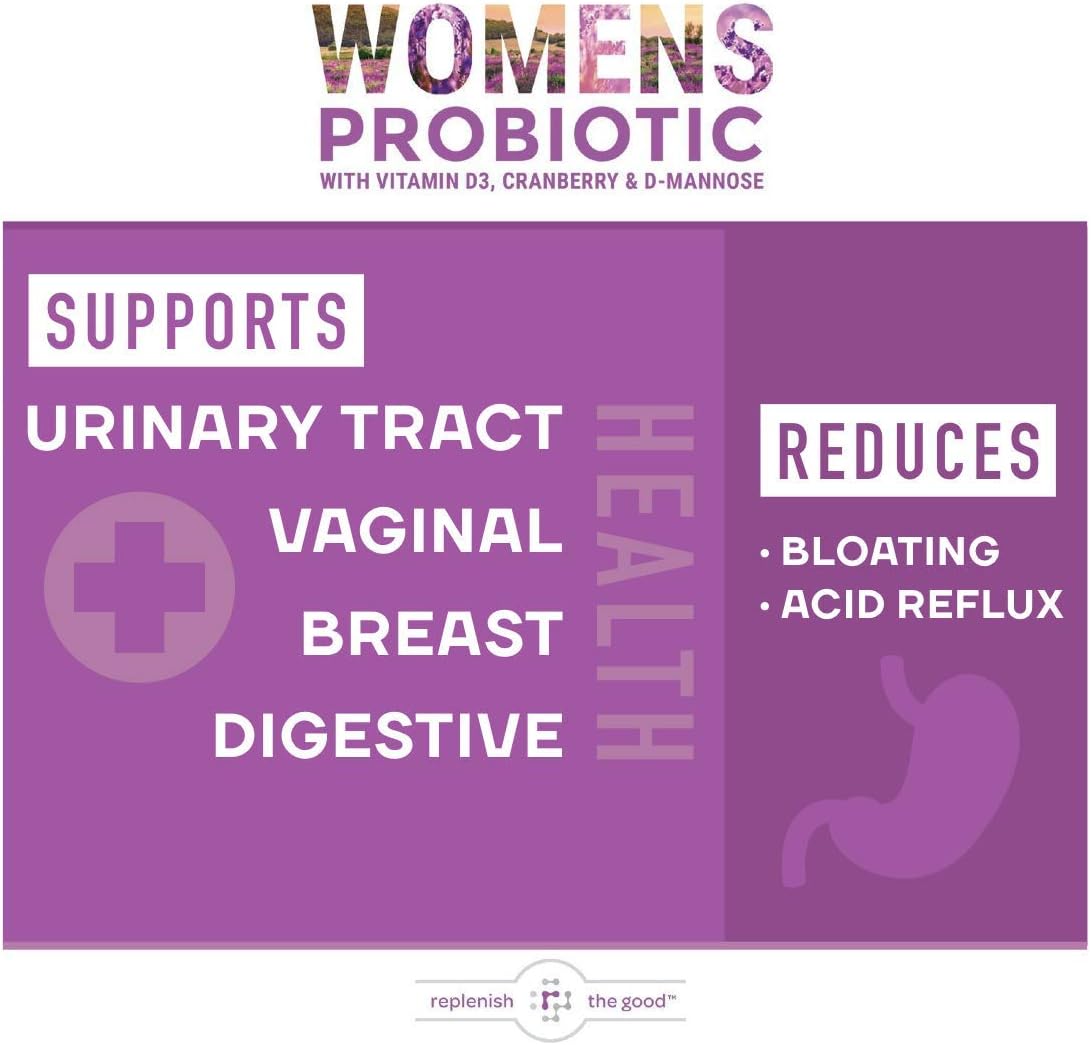Women's Digestive Health Probiotics with Vitamin D3, Prebiotics, Cranberry - Vegan Gut Health Supplement for UTI & Yeast Defense - 60 Tablets