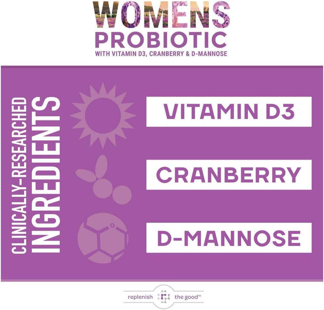 Women's Digestive Health Probiotics with Vitamin D3, Prebiotics, Cranberry - Vegan Gut Health Supplement for UTI & Yeast Defense - 60 Tablets