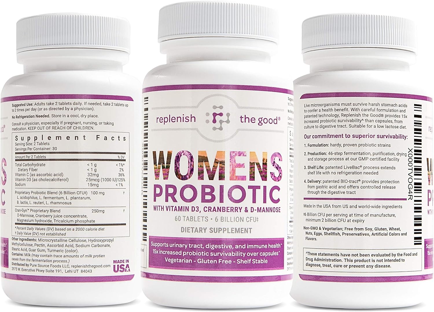 Women's Digestive Health Probiotics with Vitamin D3, Prebiotics, Cranberry - Vegan Gut Health Supplement for UTI & Yeast Defense - 60 Tablets