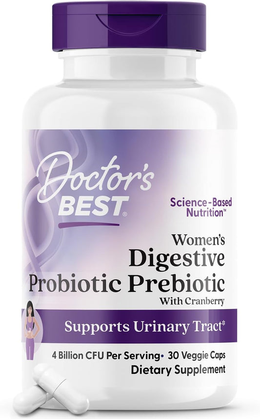 Women's Digestive Probiotic Prebiotic for Urinary Tract Support - Vegan & Non-GMO - 30 Veggie Capsules by Doctor's BEST