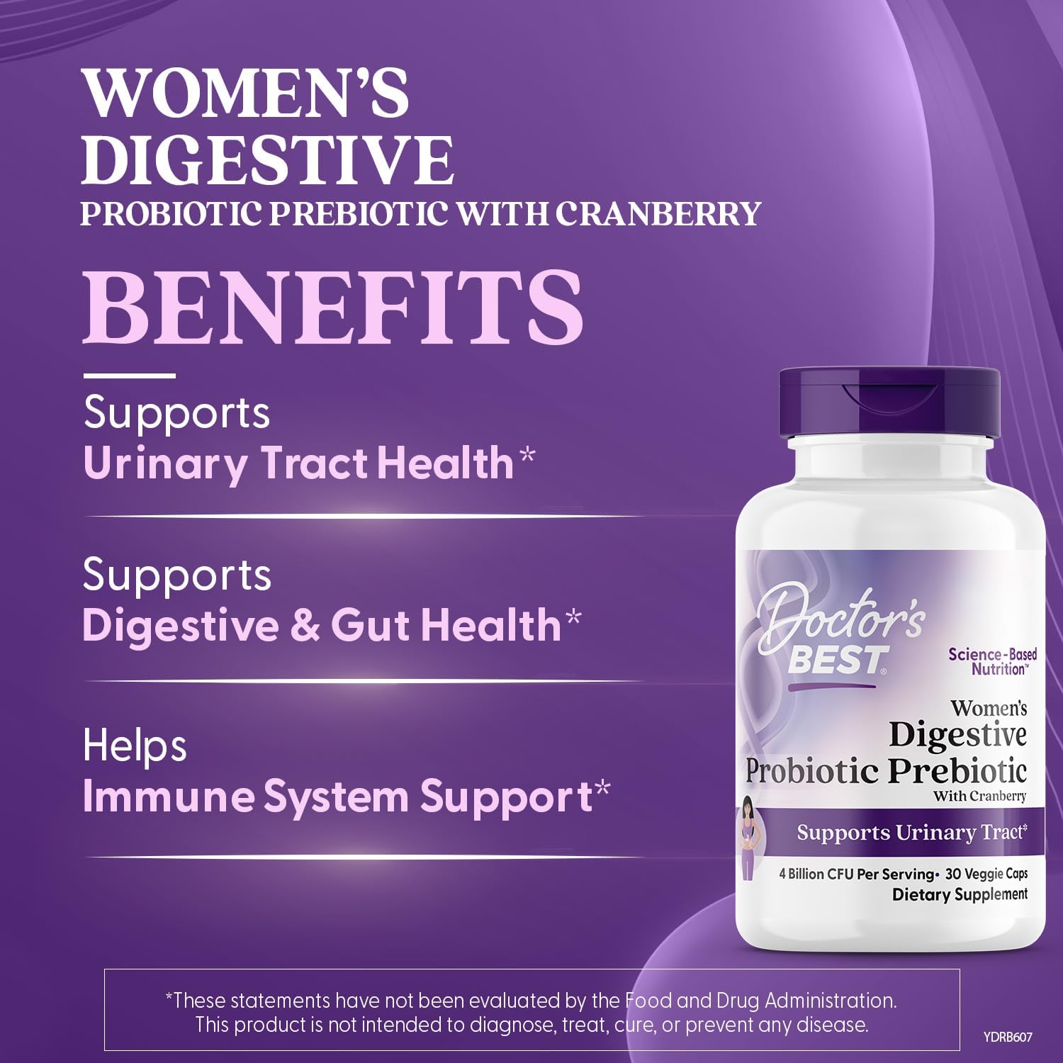 Women's Digestive Probiotic Prebiotic for Urinary Tract Support - Vegan & Non-GMO - 30 Veggie Capsules by Doctor's BEST