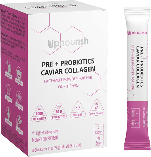 Women's Digestive & Weight Wellness: UpNourish Prebiotics, Probiotics, Collagen with Cranberry & D-Mannose, 30 Packets