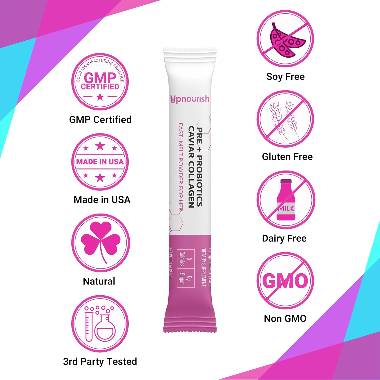 Women's Digestive & Weight Wellness: UpNourish Prebiotics, Probiotics, Collagen with Cranberry & D-Mannose, 30 Packets