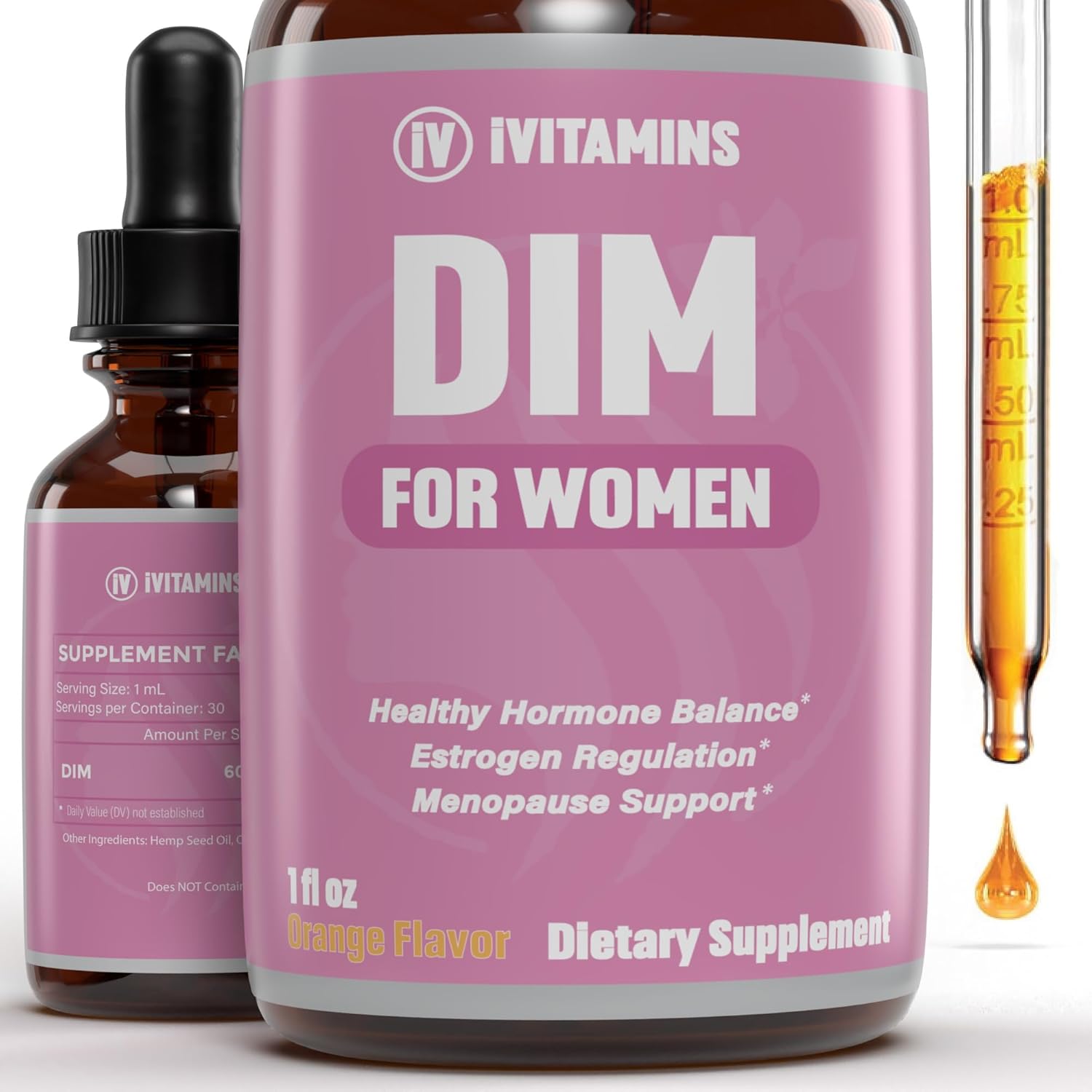 Women's Dim Supplement for Acne | Estrogen Support | Orange Flavored 1 fl oz Bottle