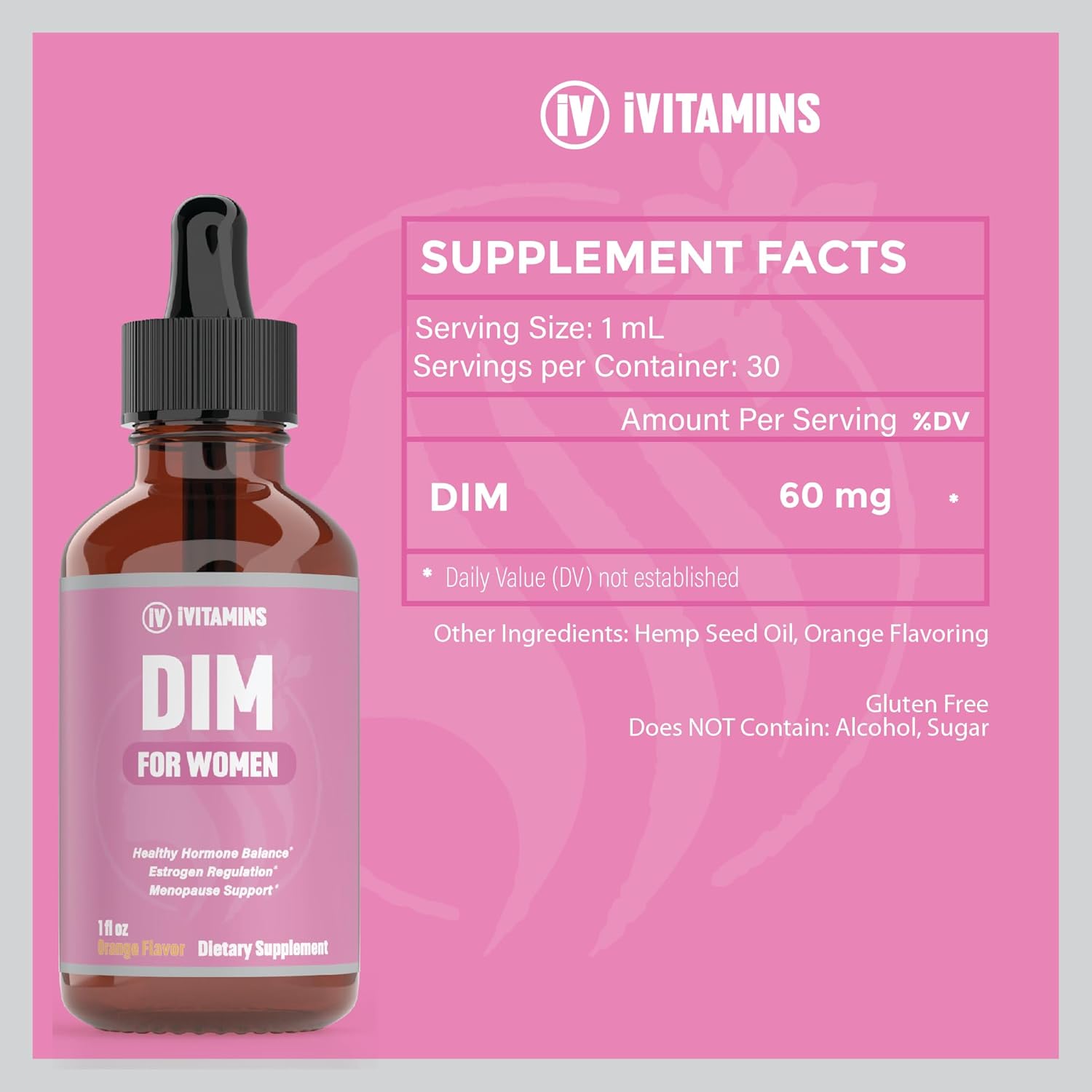 Women's Dim Supplement for Acne | Estrogen Support | Orange Flavored 1 fl oz Bottle