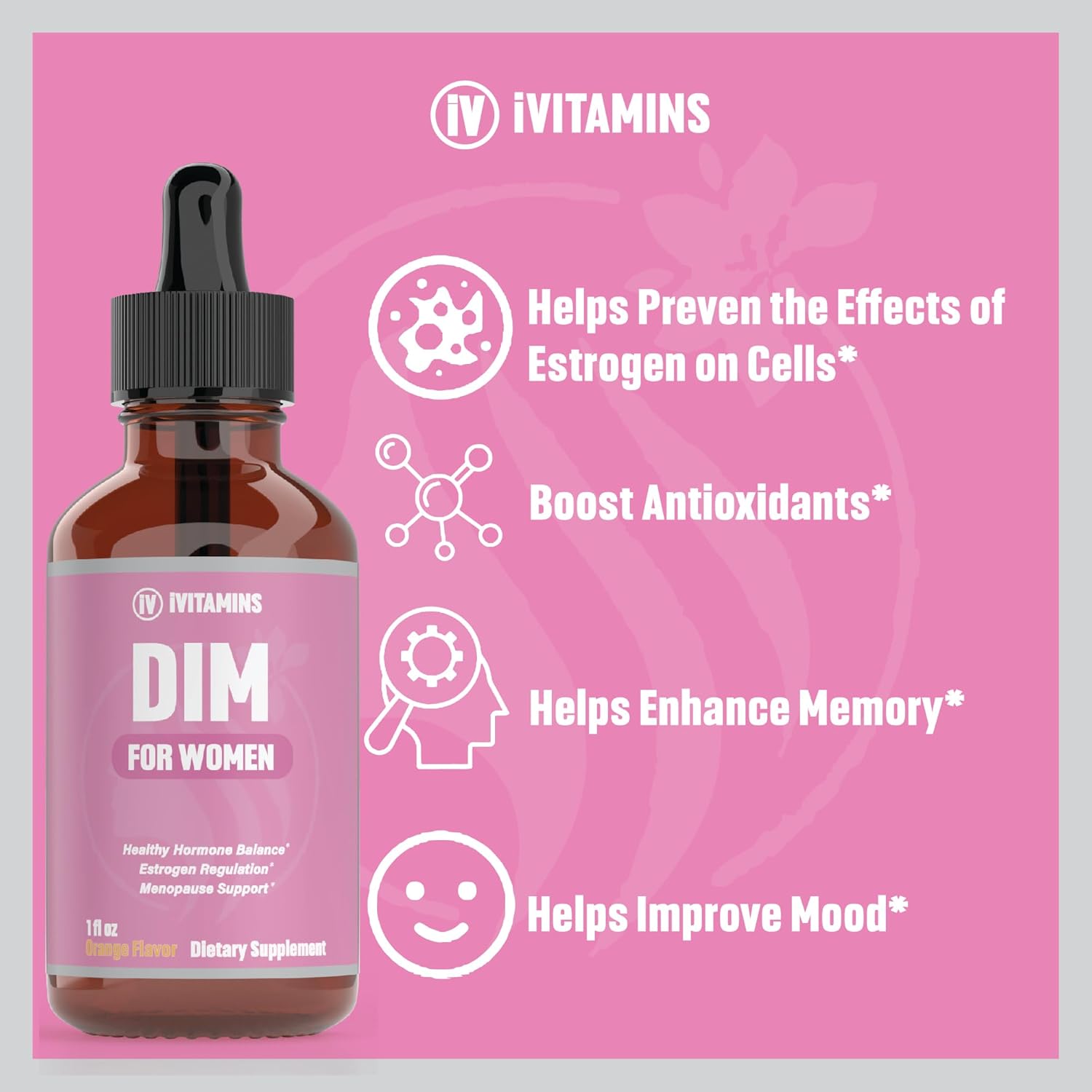 Women's Dim Supplement for Acne | Estrogen Support | Orange Flavored 1 fl oz Bottle