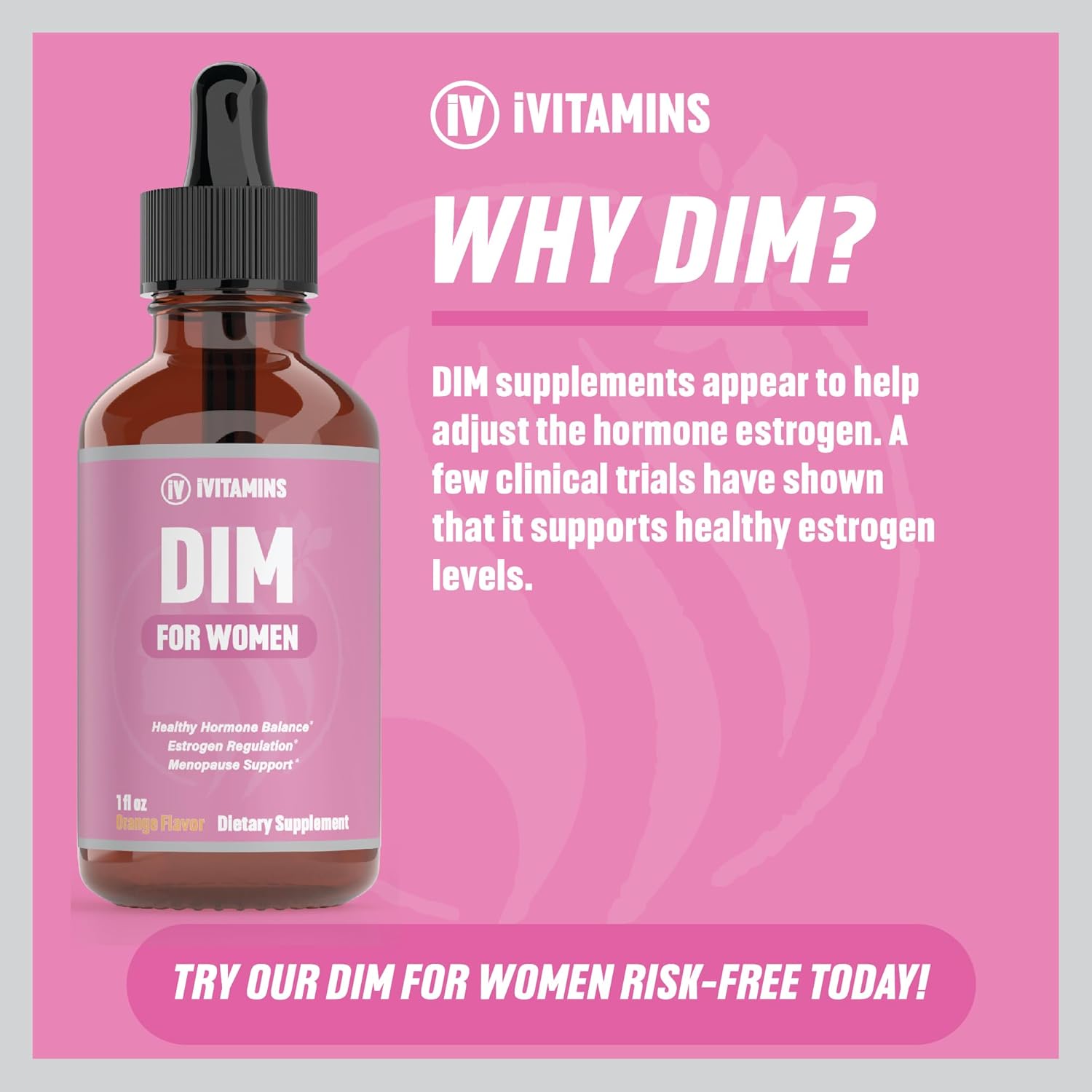 Women's Dim Supplement for Acne | Estrogen Support | Orange Flavored 1 fl oz Bottle