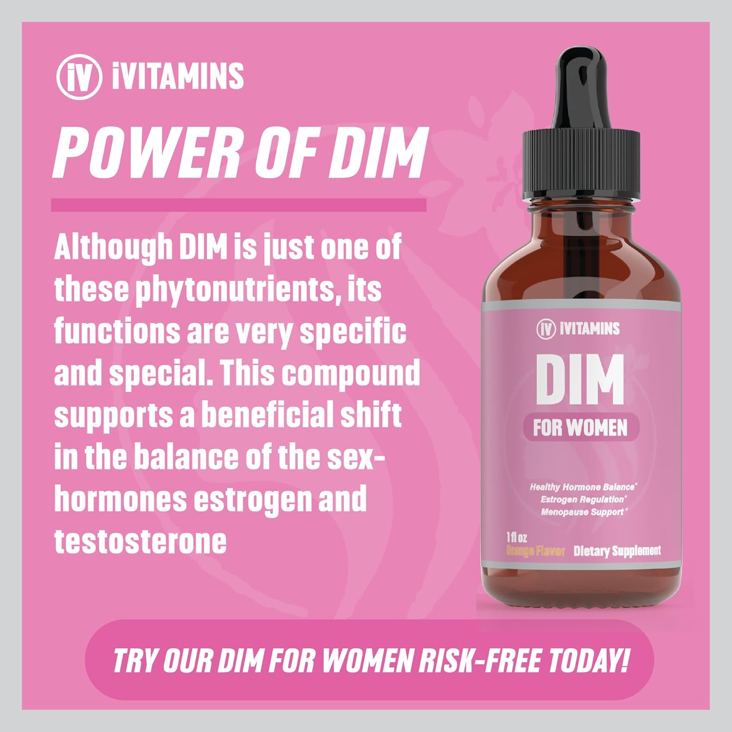 Women's Dim Supplement for Acne | Estrogen Support | Orange Flavored 1 fl oz Bottle