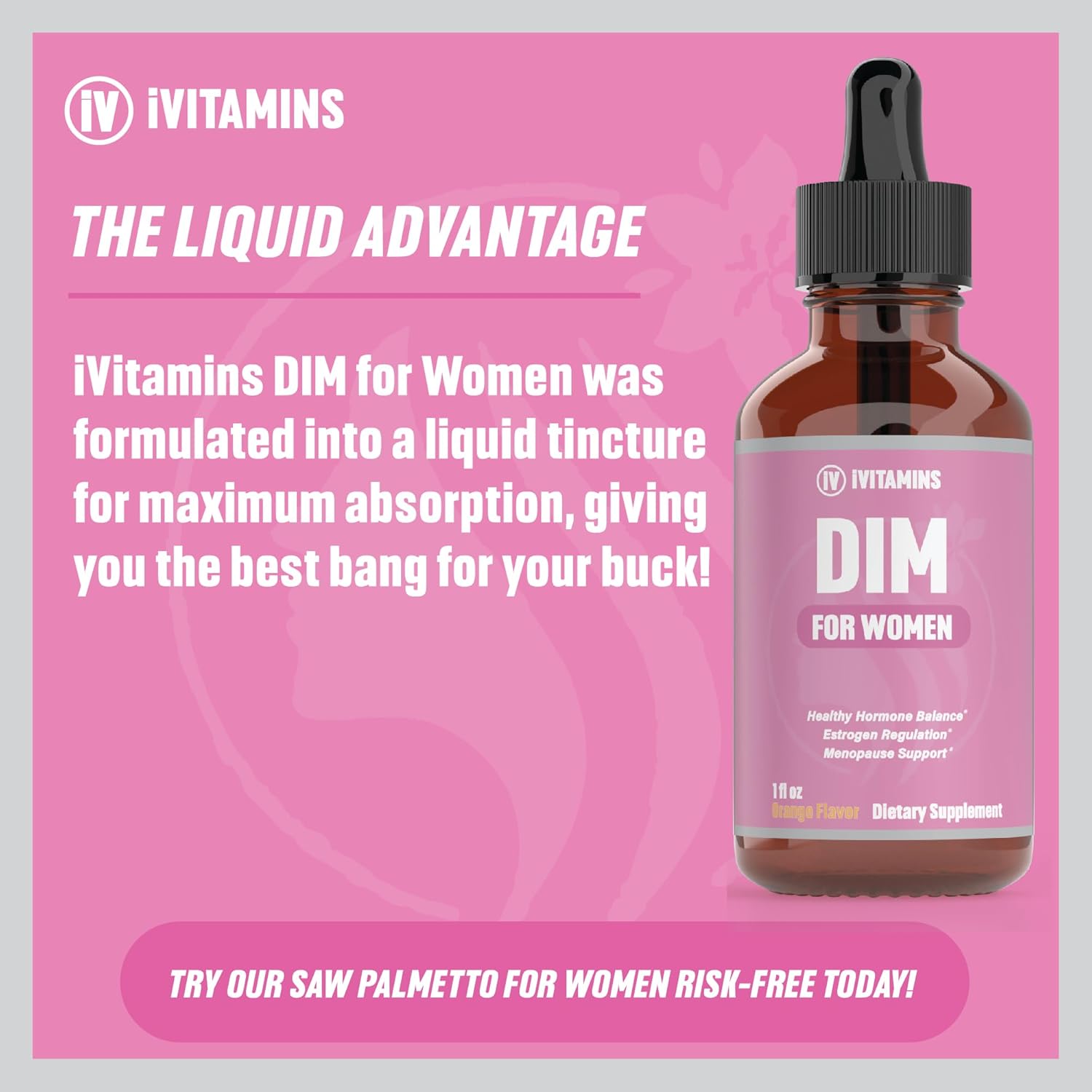 Women's Dim Supplement for Acne | Estrogen Support | Orange Flavored 1 fl oz Bottle