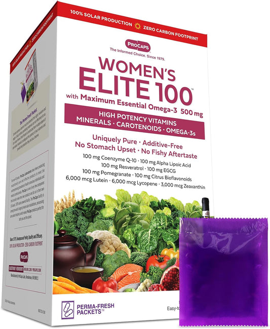 Women's Elite-100 Multivitamin with Maximum Omega-3 - 30 Packets - 40+ Nutrients, Vitamins, Minerals, Phytonutrients, Carotenoids - No Additives