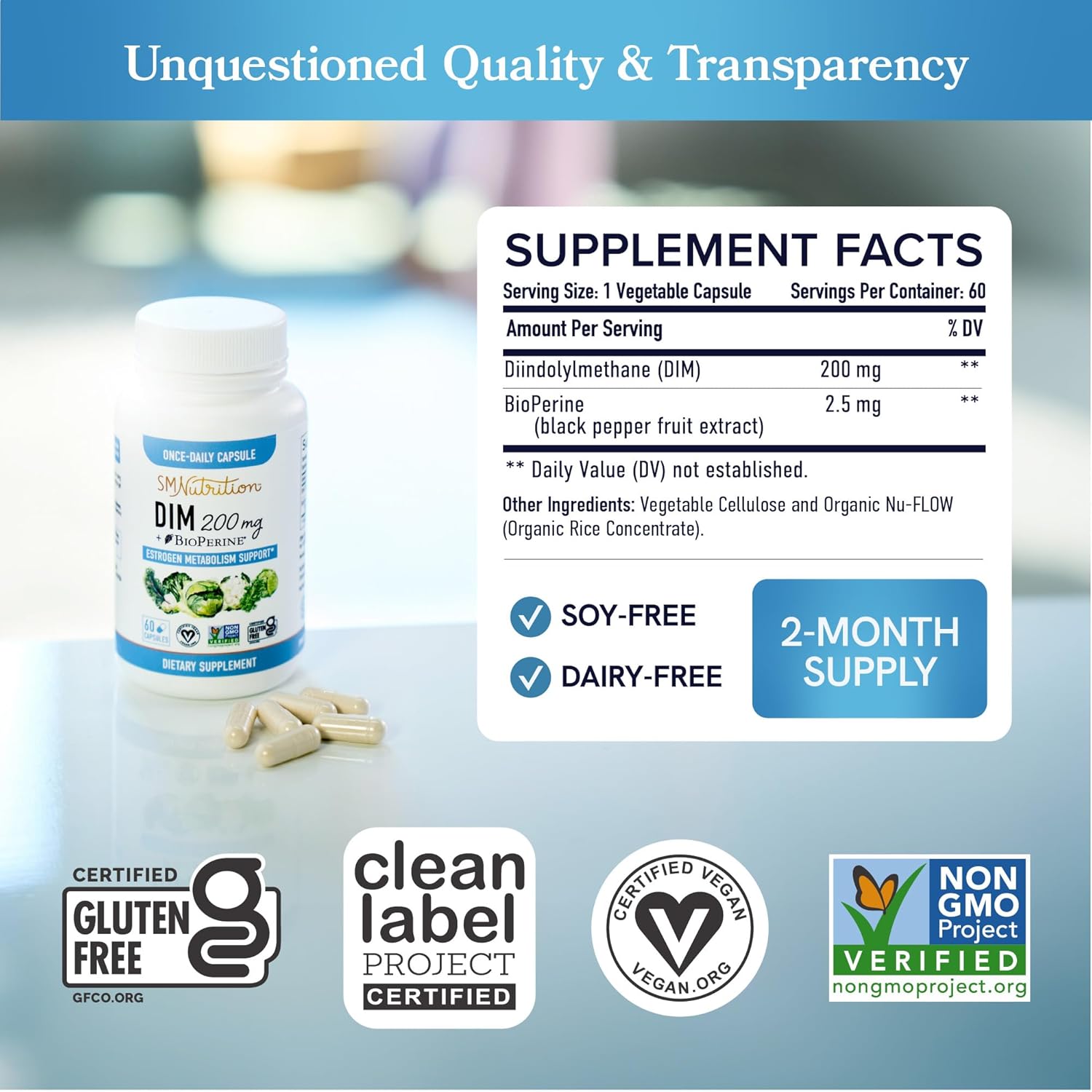 Women's Estrogen Balance Supplement with Calcium D-Glucarate and DIM - Vegan Gluten Free CDG Capsules for Enhanced Health (90 Servings)