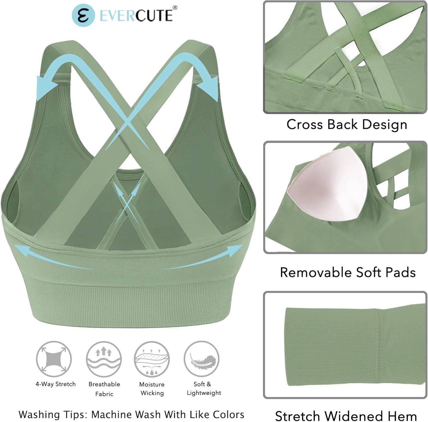 Women's Evercute Padded Sports Bra with Medium Support and Criss Cross Straps for Yoga and Exercise