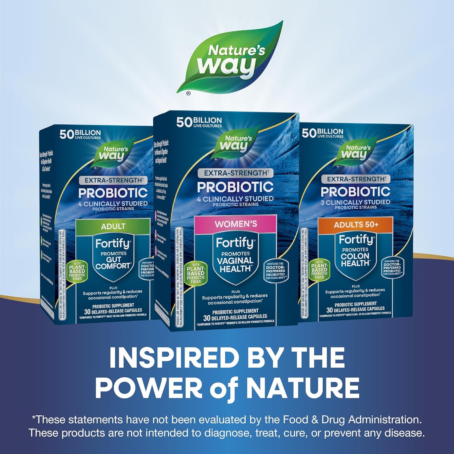 Women's Extra Strength Fortify Probiotic with 50 Billion Live Cultures and Plant-Based Prebiotic Fiber - Supports Digestive, Vaginal, & Immune Health - Non-GMO - 30 Capsules