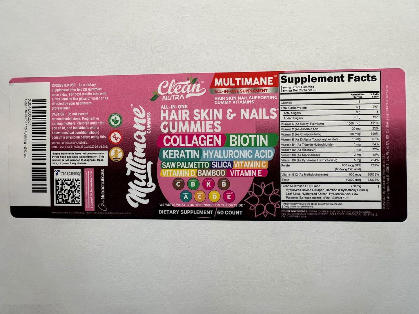 Women's Hair, Skin, and Nails Vitamins Gummies with Biotin, Collagen, Keratin, and Hyaluronic Acid - Vegan Formula with Vitamin A, C, D3, E, Folate, Saw Palmetto, and Silica
