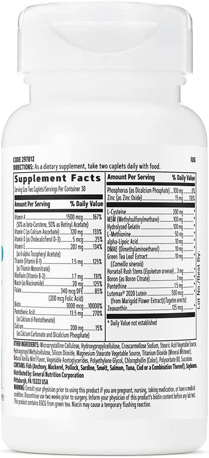 Women's Hair, Skin & Nails Multivitamin with Biotin, Hyaluronic Acid, Vitamins C & E - 60 Caplets for Women's Health & Beauty