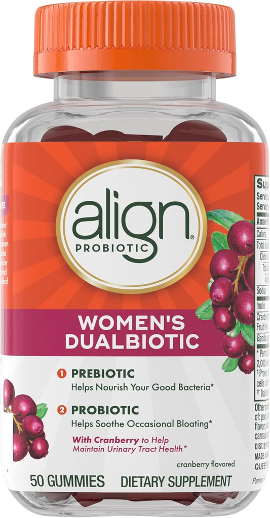 Women's Health Gummies with Prebiotic, Probiotic, and Cranberry for Digestive and Feminine Health, 50 Count