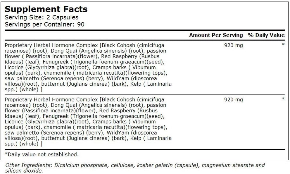 Women's Health Support Complex with Black Cohosh, Dong Quai, and Herbal Ingredients for Menopause Relief
