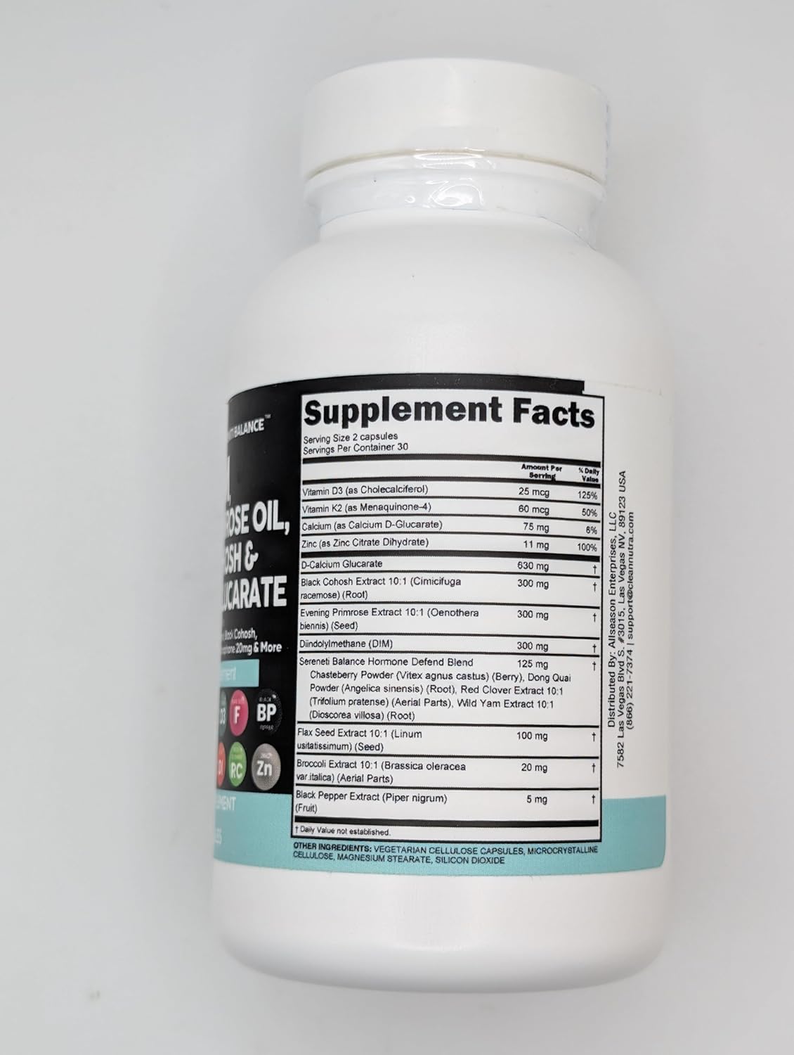 Women's Hormonal Support Vitamins with DIM, Evening Primrose, Black Cohosh, and Flax Seed Extract - 60 Capsules