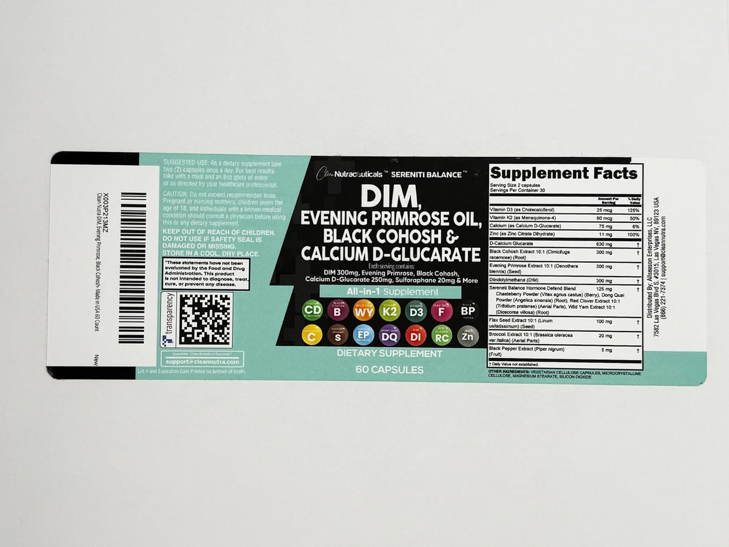 Women's Hormonal Support Vitamins with DIM, Evening Primrose, Black Cohosh, and Flax Seed Extract - 60 Capsules