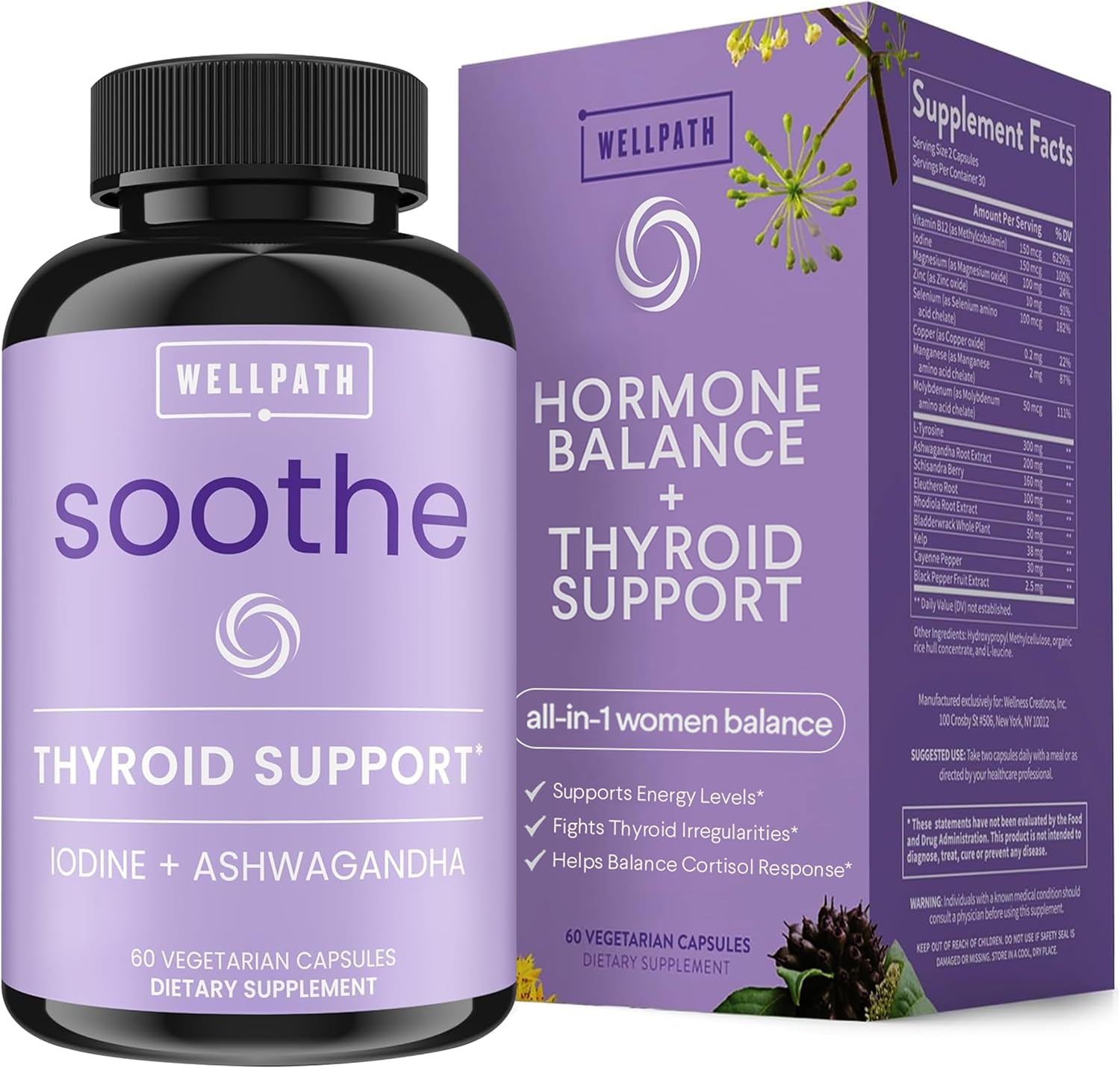 Women's Hormone Balance and Cortisol Supplements - Thyroid, Mood, & Metabolism Support | Adrenal & Rhodiola Supplement with Selenium and Iodine | Adaptogens for Women, 60 ct