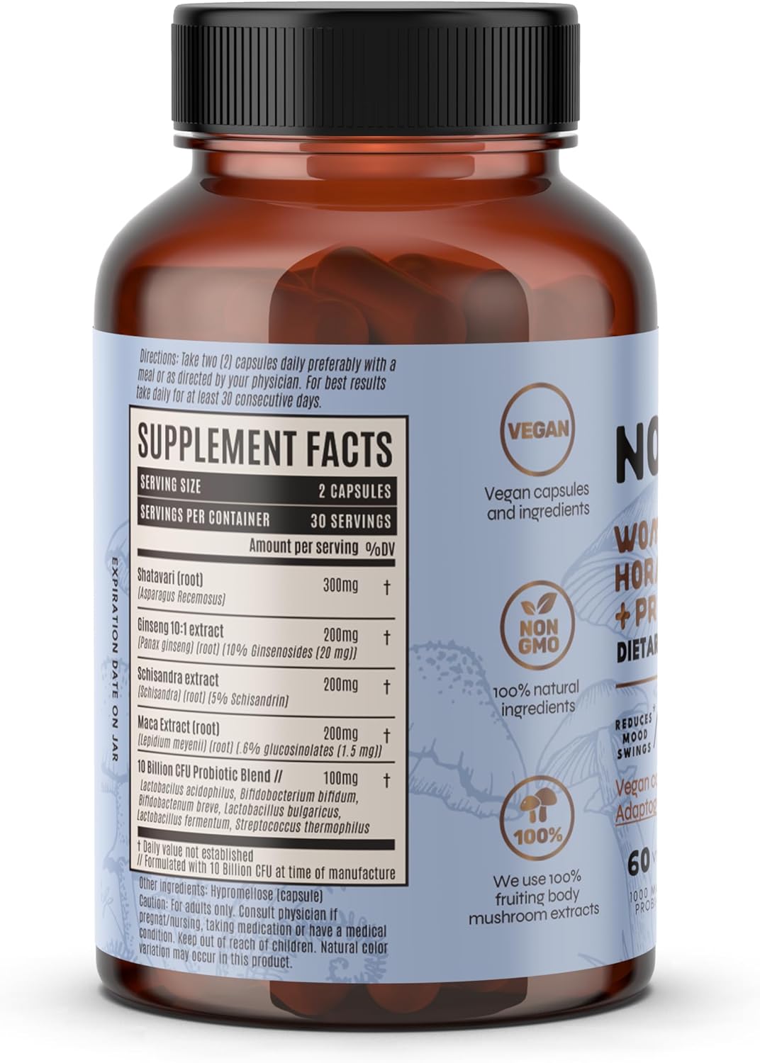 Women's Hormone Balance and Probiotic Supplement with Shatavari, Maca, Schisandra, Ginseng - 60 Capsules for Digestive and Immune Health