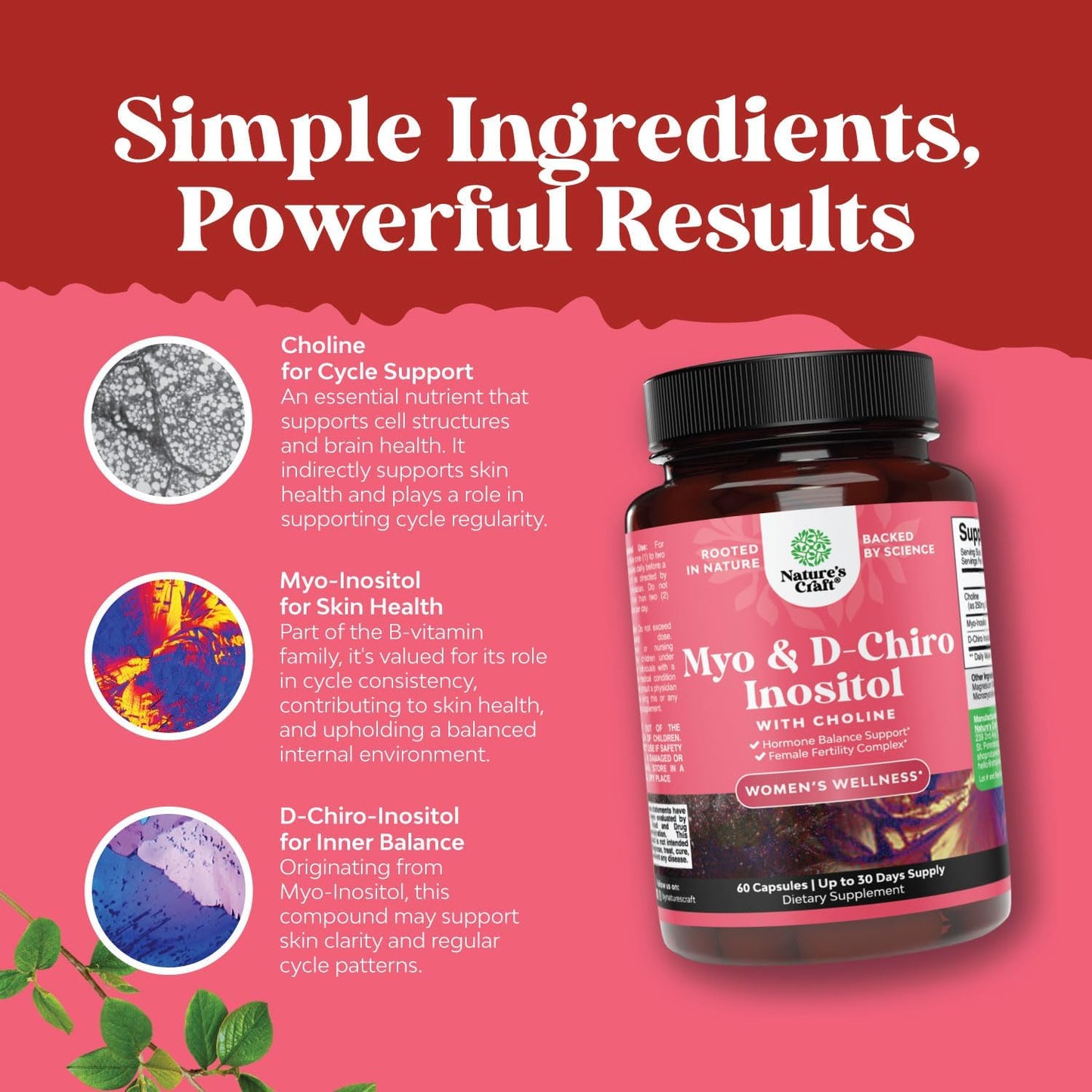 Women's Hormone Balance Capsules with Myo-Inositol & D-Chiro Inositol - Choline Supplement for Menstrual Cycle, Fertility, Hormonal Balance - 60 Capsules