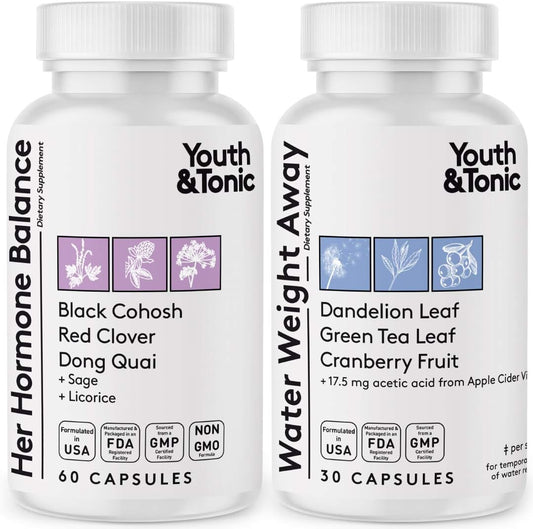 Women's Hormone Balance Capsules with Youth & Tonic Properties | 30 + 60 Pills for Water Retention & Swelling
